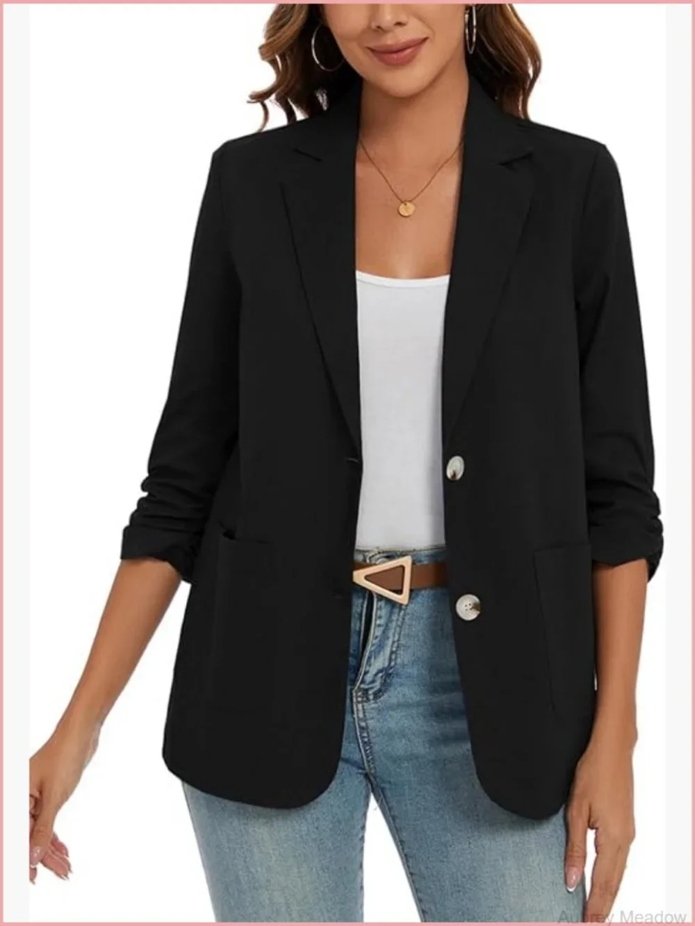 Women's Linen Blazer 3/4 Sleeve Lightweight Notch Lapel Button Pockets